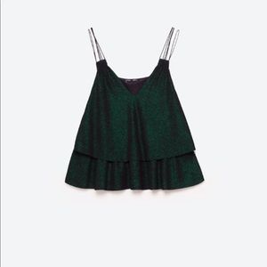 Green sparkle ruffle top